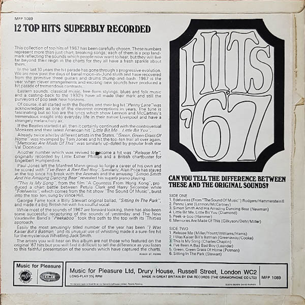 Unknown Artist - Hits '67 - Used Vinyl Record image 2