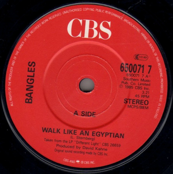 Bangles - Walk Like An Egyptian - Used Vinyl Record 7" image 3