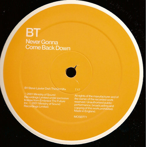 BT - Never Gonna Come Back Down - Used Vinyl Record 12" image 4