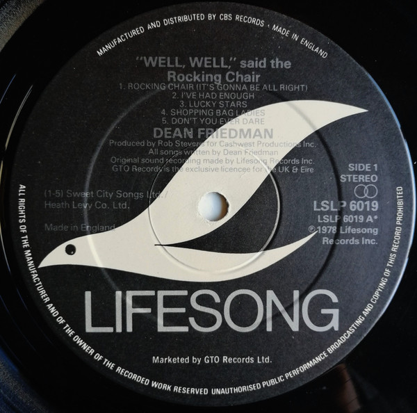Dean Friedman - "Well, Well," Said The Rocking Chair. - Used Vinyl Reco image 3