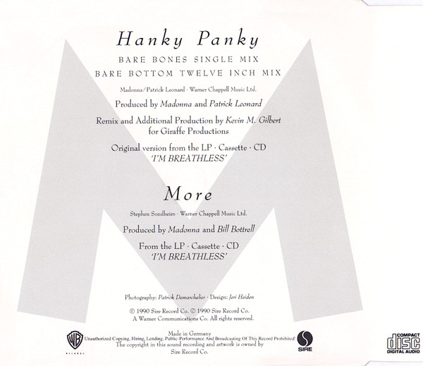 Madonna - Hanky Panky (Bare Bottom Twelve Inch Mix) - Used CD image 2