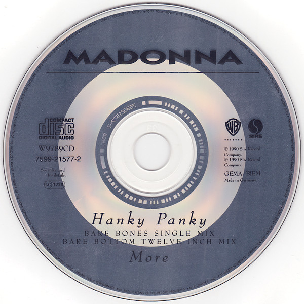Madonna - Hanky Panky (Bare Bottom Twelve Inch Mix) - Used CD image 3