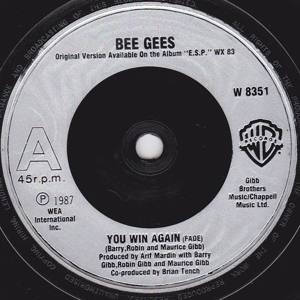 Bee Gees - You Win Again - Used Vinyl Record 7" image 3