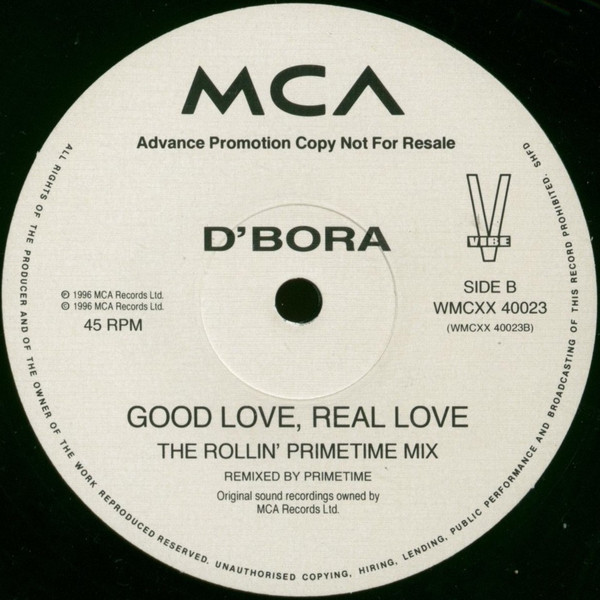 D'Bora - Good Love, Real Love (Primetime Mixes) - Used Vinyl image 3