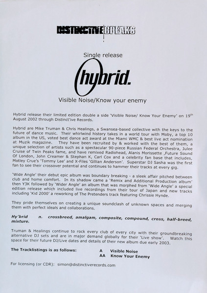 Hybrid - Visible Noise / Know Your Enemy - Used Vinyl Record image 6