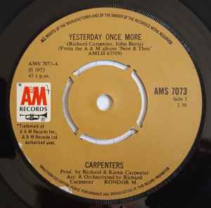 Carpenters - Yesterday Once More - Used Vinyl Record 7" image 1