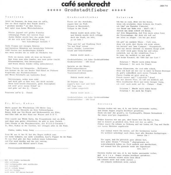 Café Senkrecht - Großstadtfieber - Used Vinyl Record 12" image 5