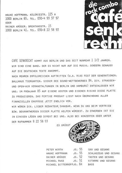 Café Senkrecht - Großstadtfieber - Used Vinyl Record 12" image 6
