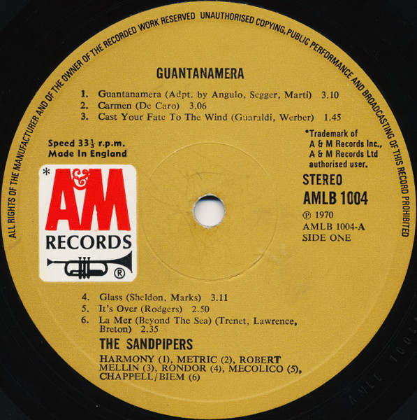 Sandpipers - Guantanamera - Used Vinyl Record image 3