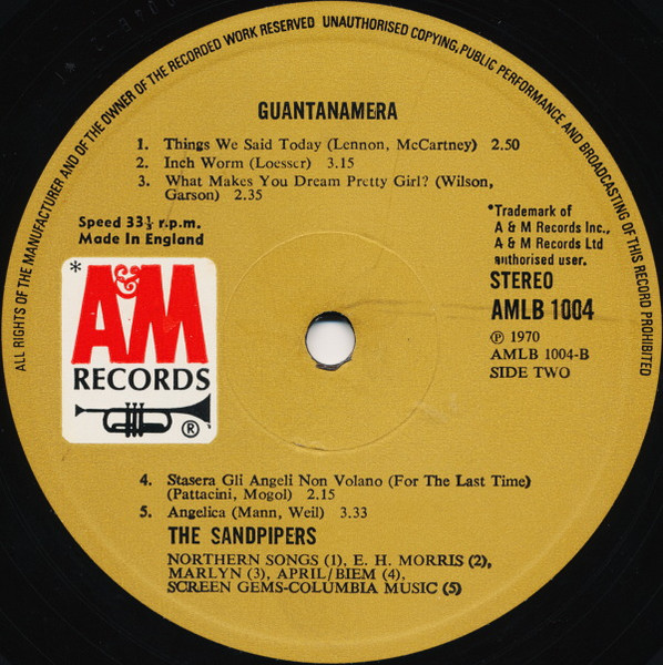 Sandpipers - Guantanamera - Used Vinyl Record image 4