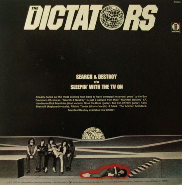 Dictators - Search & Destroy / Sleepin' With The TV On - Used Vinyl R image 2