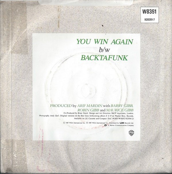 Bee Gees - You Win Again - Used Vinyl Record 7" image 2