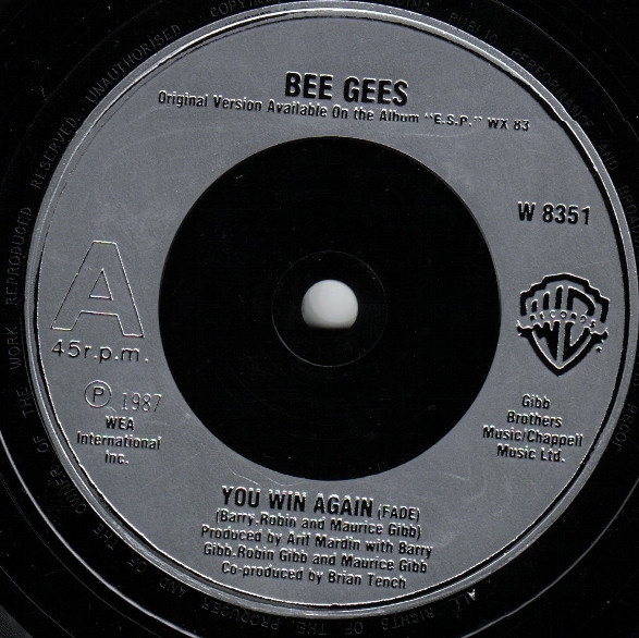 Bee Gees - You Win Again - Used Vinyl Record 7" image 3