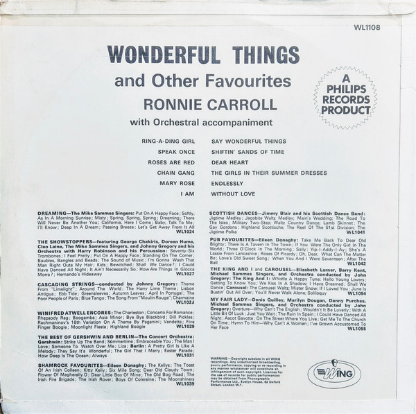 Ronnie Carroll - Wonderful Things And Other Favourites - Used Vinyl image 2
