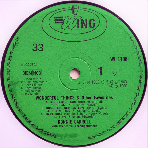 Ronnie Carroll - Wonderful Things And Other Favourites - Used Vinyl image 3