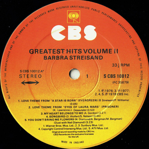 Barbra Streisand - 's Greatest Hits - Volume 2 - Used Vinyl Record image 3