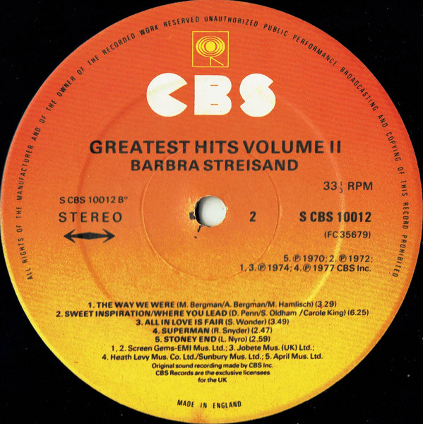 Barbra Streisand - 's Greatest Hits - Volume 2 - Used Vinyl Record image 4