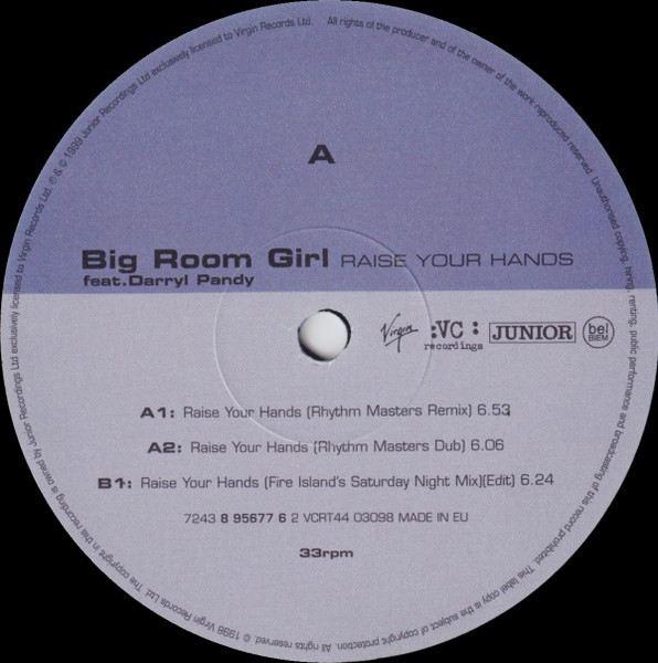 Big Room Girl - Raise Your Hands - Used Vinyl Record 12" image 3