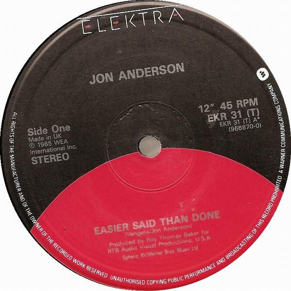 Jon Anderson - Easier Said Than Done - Used Vinyl Record 12" image 3
