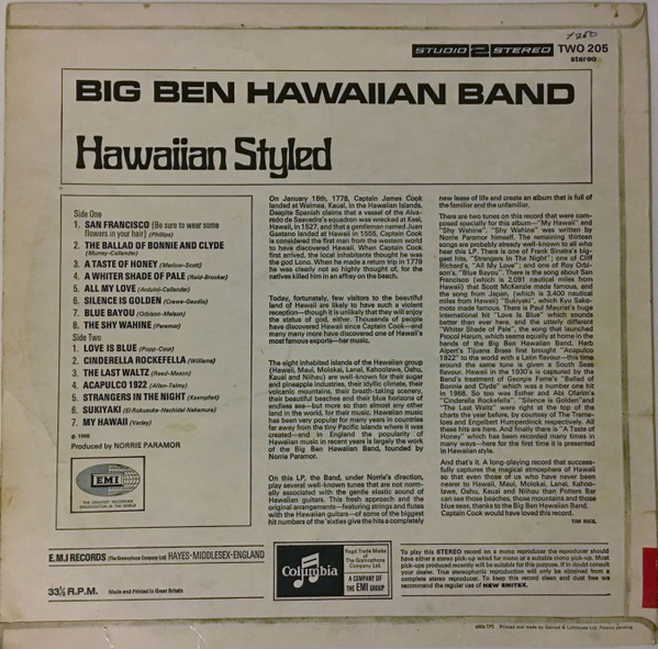 Big Ben Hawaiian Ban - Hawaiian Styled - Used Vinyl Record image 2