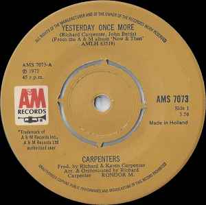 Carpenters - Yesterday Once More - Used Vinyl Record 7" image 1