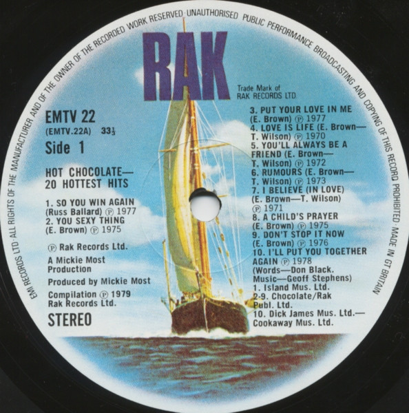 Hot Chocolate - 20 Hottest Hits - Used Vinyl Record image 3