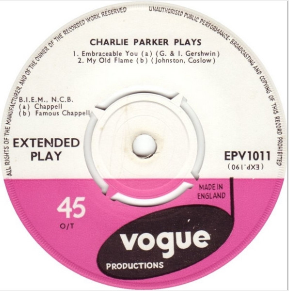 Charlie Parker - Plays - Used Vinyl Record 7" image 3