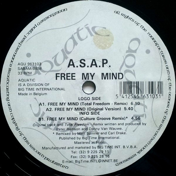 A.S.A.P. - Free My Mind - Used Vinyl Record 12" image 2