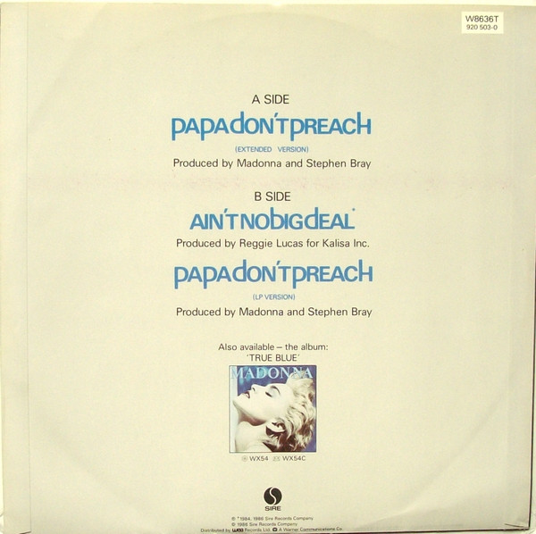 Madonna - Papa Don't Preach (Extended Version) - Used Vinyl Record 12" image 2