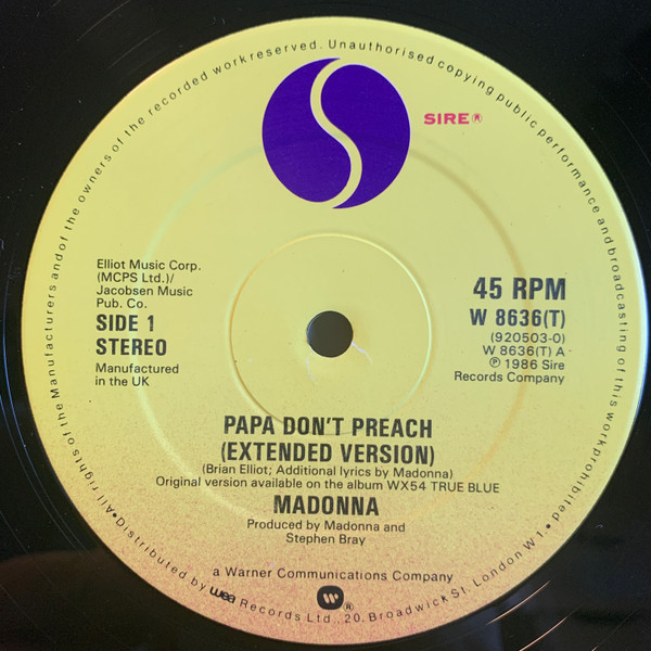 Madonna - Papa Don't Preach (Extended Version) - Used Vinyl Record 12" image 3