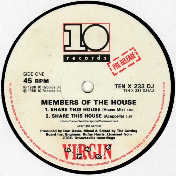 Members Of The House - Share This House - Used Vinyl Record 1 image 4