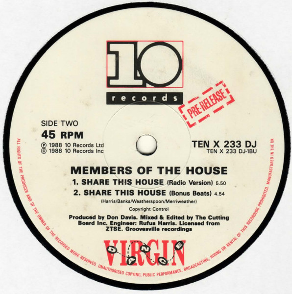 Members Of The House - Share This House - Used Vinyl Record 1 image 5