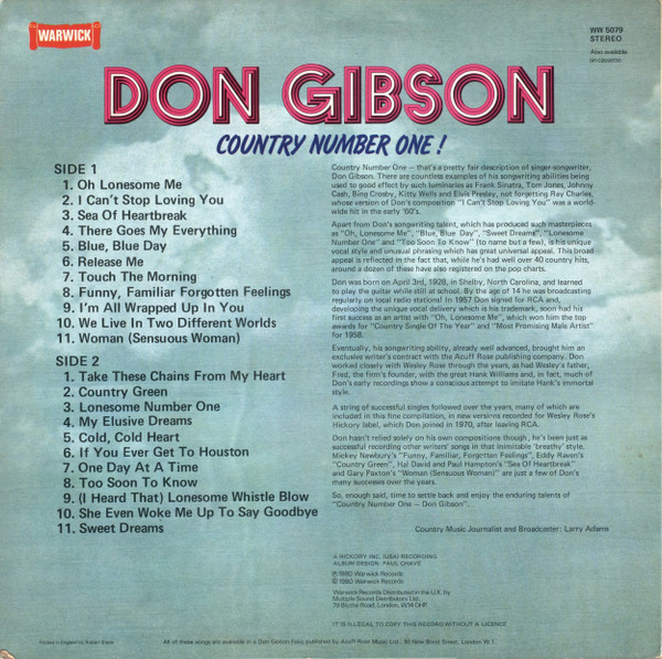 Don Gibson - Country Number One! - Used Vinyl Record image 2