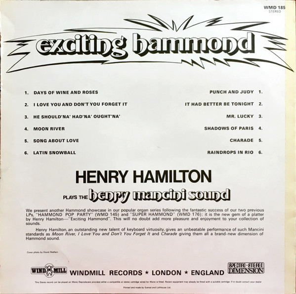Henry Hamilton - Exciting Hammond Plays The Henry Mancini Sound - Used image 2