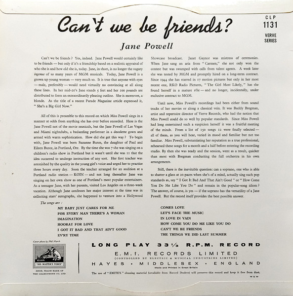 Jane Powell - Can't We Be Friends - Used Vinyl Record image 2