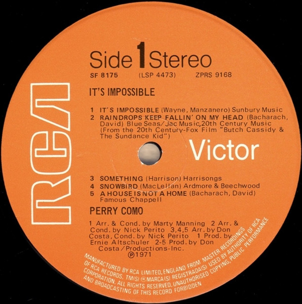 Perry Como - It's Impossible - Used Vinyl Record image 3