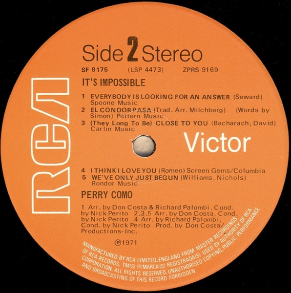 Perry Como - It's Impossible - Used Vinyl Record image 4