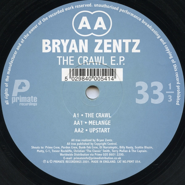 Bryan Zentz - Crawl EP - Used Vinyl Record 12" image 3