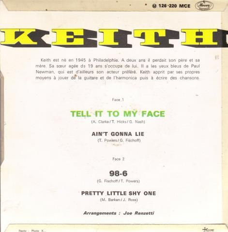 Keith - Tell It To My Face - Used Vinyl Record 7" image 2