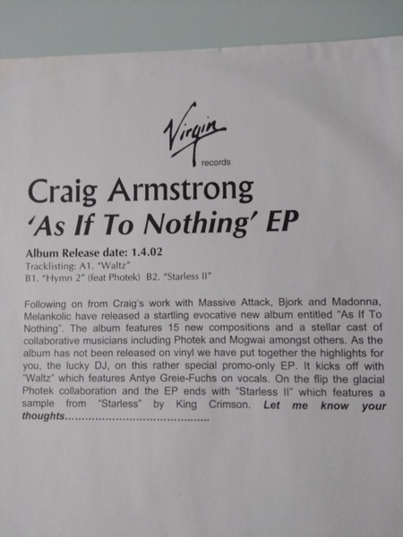 Craig Armstrong - Waltz - Used Vinyl Record 12" image 4