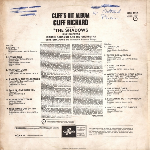 Cliff Richard - Cliff's Hit Album - Used Vinyl Record image 2