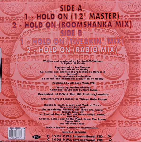 Happy Clappers - Hold On - Used Vinyl Record 12" image 2