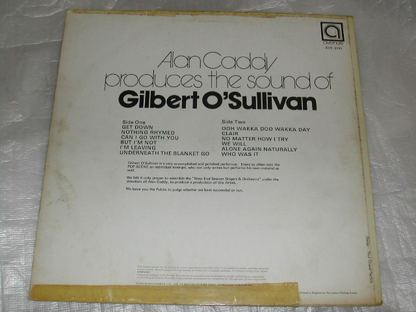 Alan Caddy - Produces The Sound Of Gilbert O'Sullivan - Used Vinyl R image 2