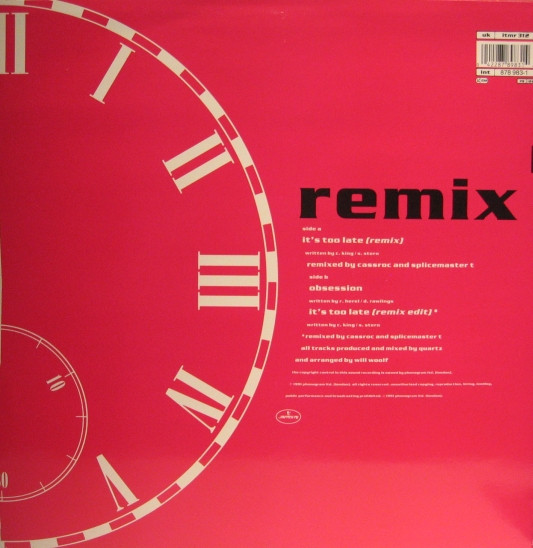 Quartz - It's Too Late (Remix) - Used Vinyl Record 12" image 2