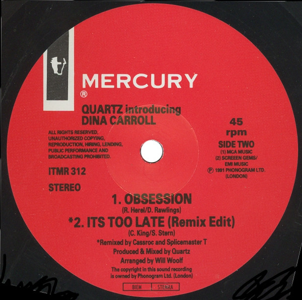 Quartz - It's Too Late (Remix) - Used Vinyl Record 12" image 4