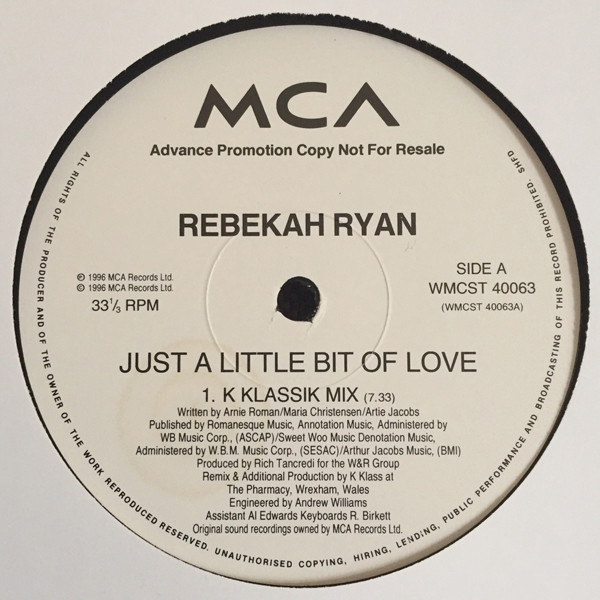 Rebekah Ryan - Just A Little Bit Of Love (Promo 1) - Used Vin image 2