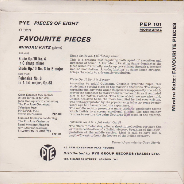 Frederic Chopin - Chopin 'Favourite Pieces' - Used Vinyl Record 7" image 2