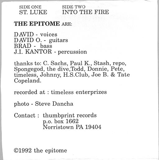 Epitome - St. Luke / Into The Fire - Used Vinyl Record 7" image 3