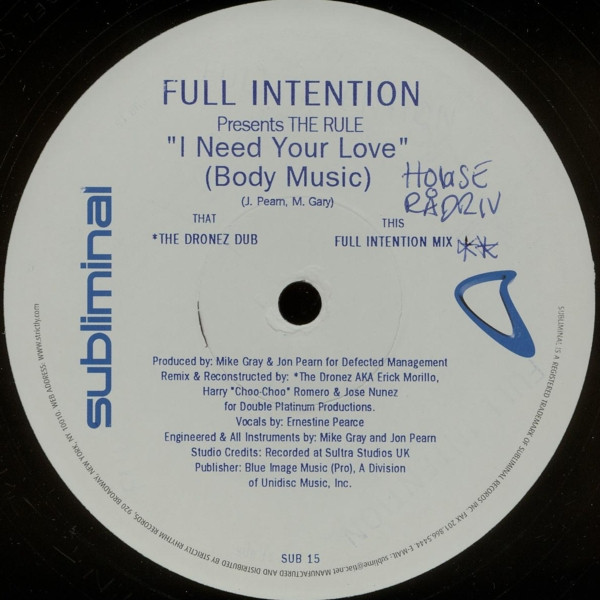 Full Intention - I Need Your Love (Body Music) - Used Vinyl Record 12 image 2