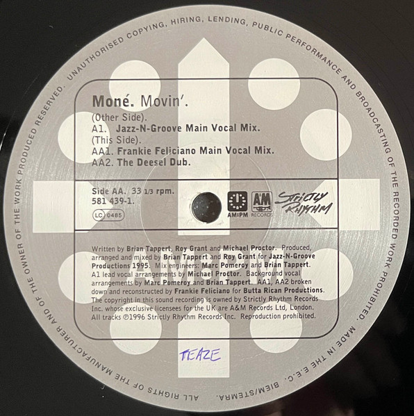 Mone - Movin' (Jazz-N-Groove / Frankie Feliciano Mixes) - Used Vinyl Rec image 4